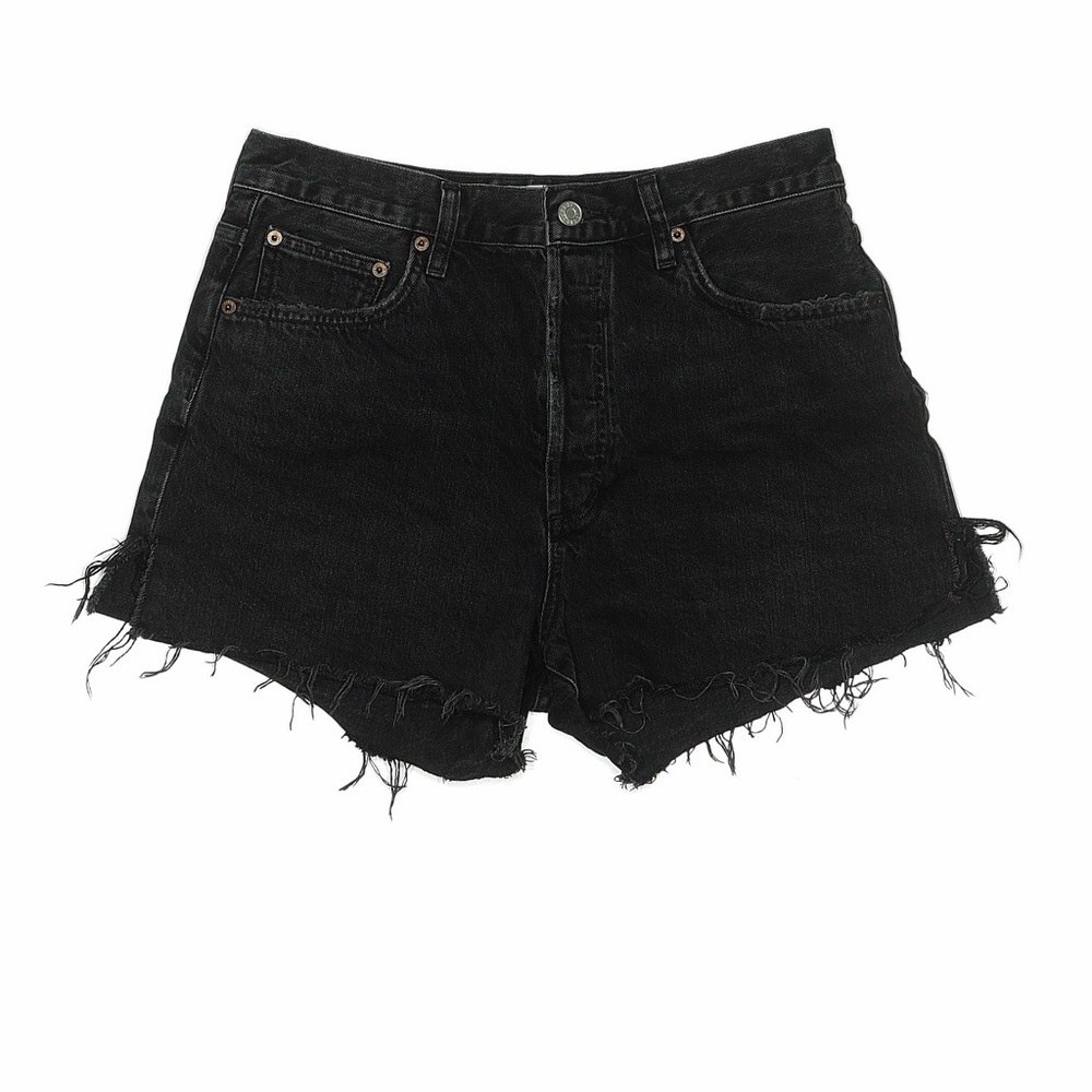 Agolde Black Frayed Hem Denim Shorts